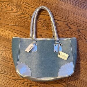 Neiman Marcus Vintage Denim Blue and Silver Shoulder Bag Tote Casual Travel
